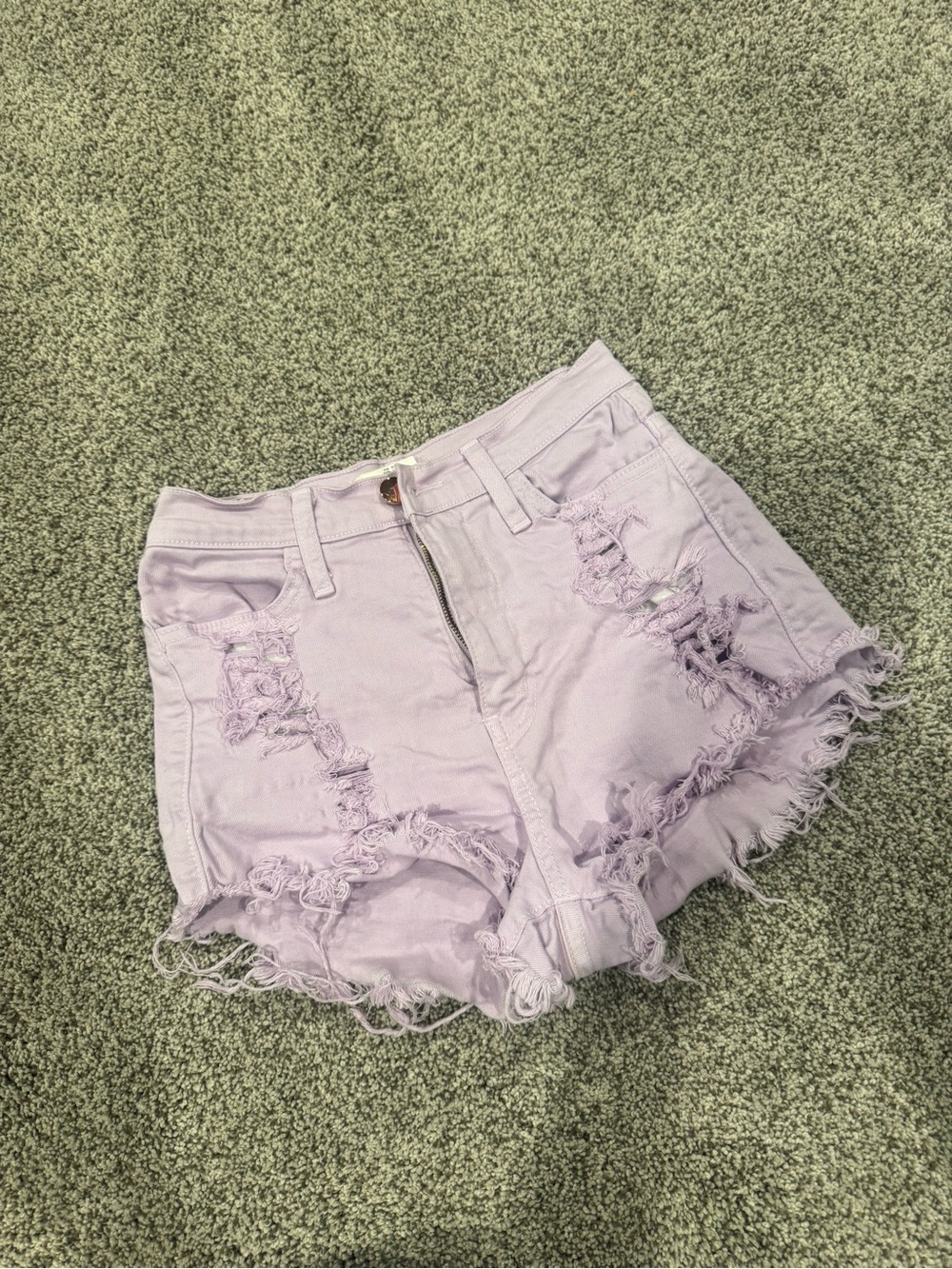 Vibrant Lavender Distressed High-Rise Jean Shorts